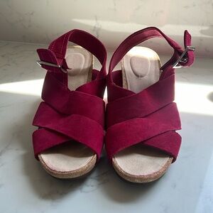 Hot pink suede wedges